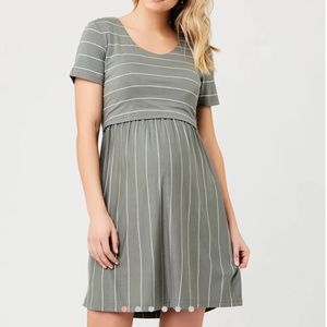 Ripe Crop Top Short Sleeve Maternity & Nursing Dress - Olive Size Small